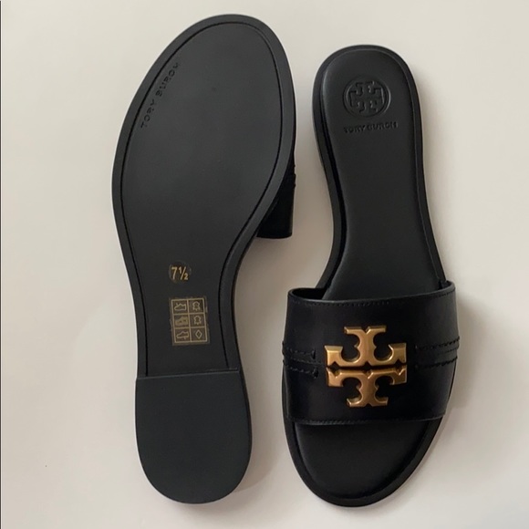 NIB Tory Burch Everly Slide Flat Sandals Black - Picture 8 of 11